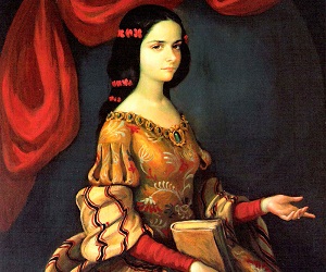 Retrato de Juana de Asbaje a los quince años de edad, cuando entró a la corte virreinal y antes de coger los hábitos. Posiblemente anacrónico.