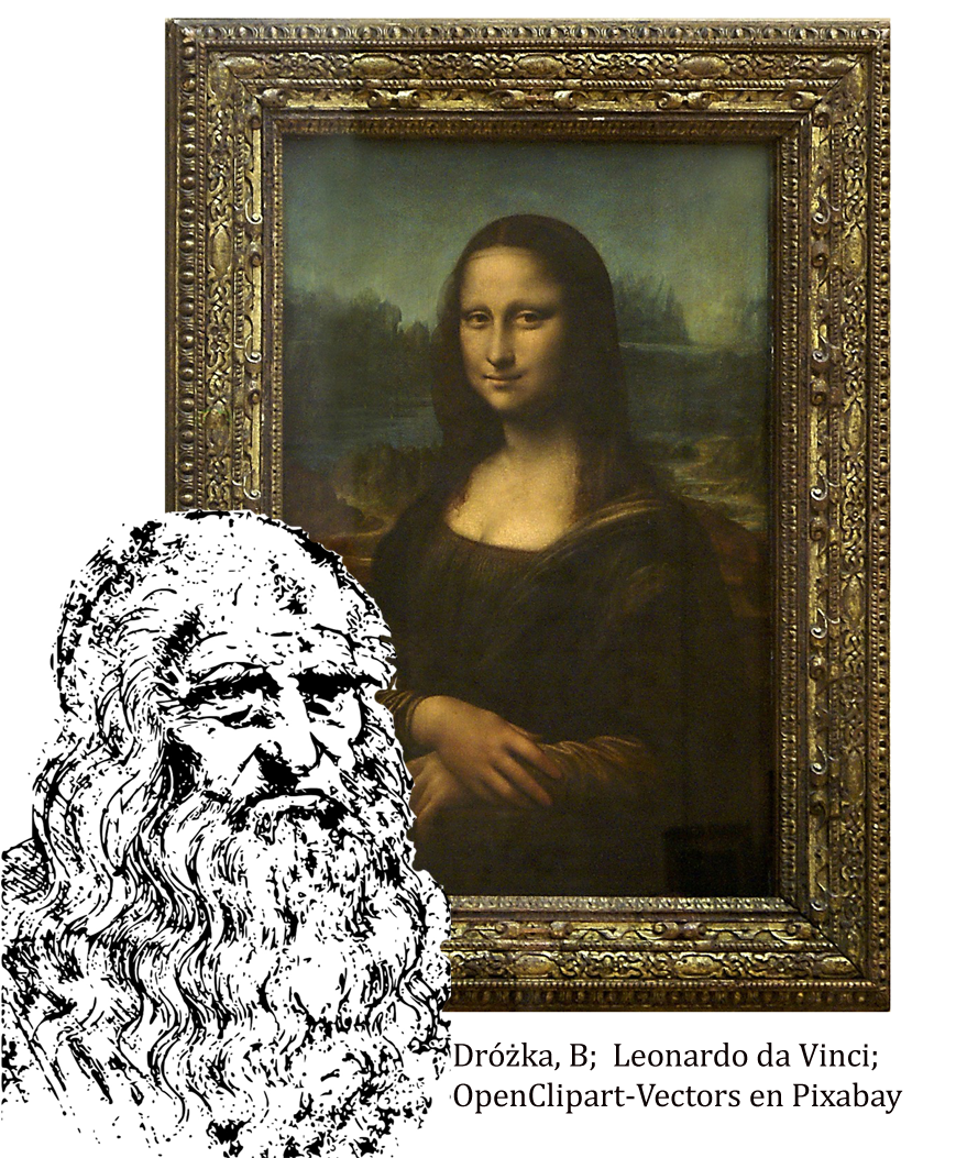 el cuadro de la Mona Lisa (único en el mundo) junto a su autor: Leonardo da Vinci